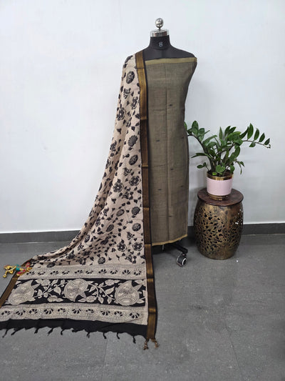 Fusion Narayanapet with handcrafted chennuri silk kalamkari duppatta  - AK412