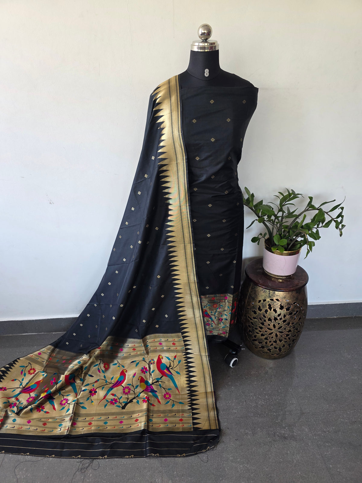 Paithani soft silk set (Black)-JM31
