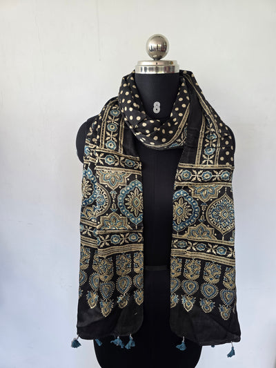 Ajrakh Handblock natural dyed mashru silk stole-MV83