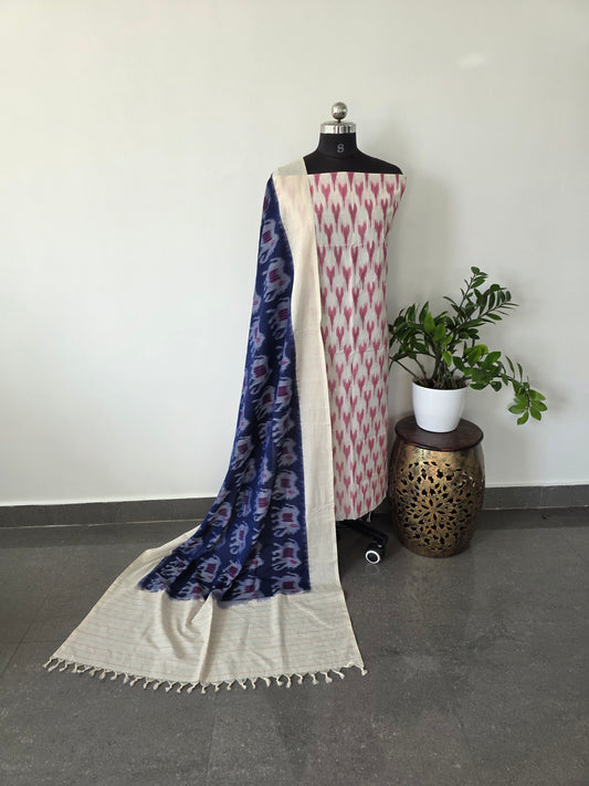 Mercerised ikkat cotton top with double ikkat shawl - DA41