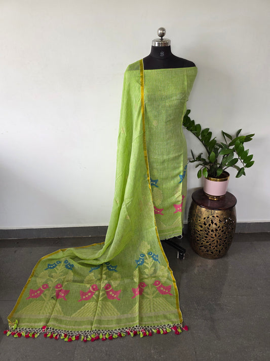Premium handloom linen jamdhani set - JMM148