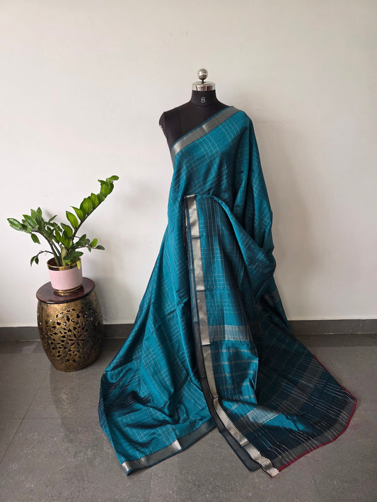 Premium checked semi mangalagiri pattu saree - MAA149