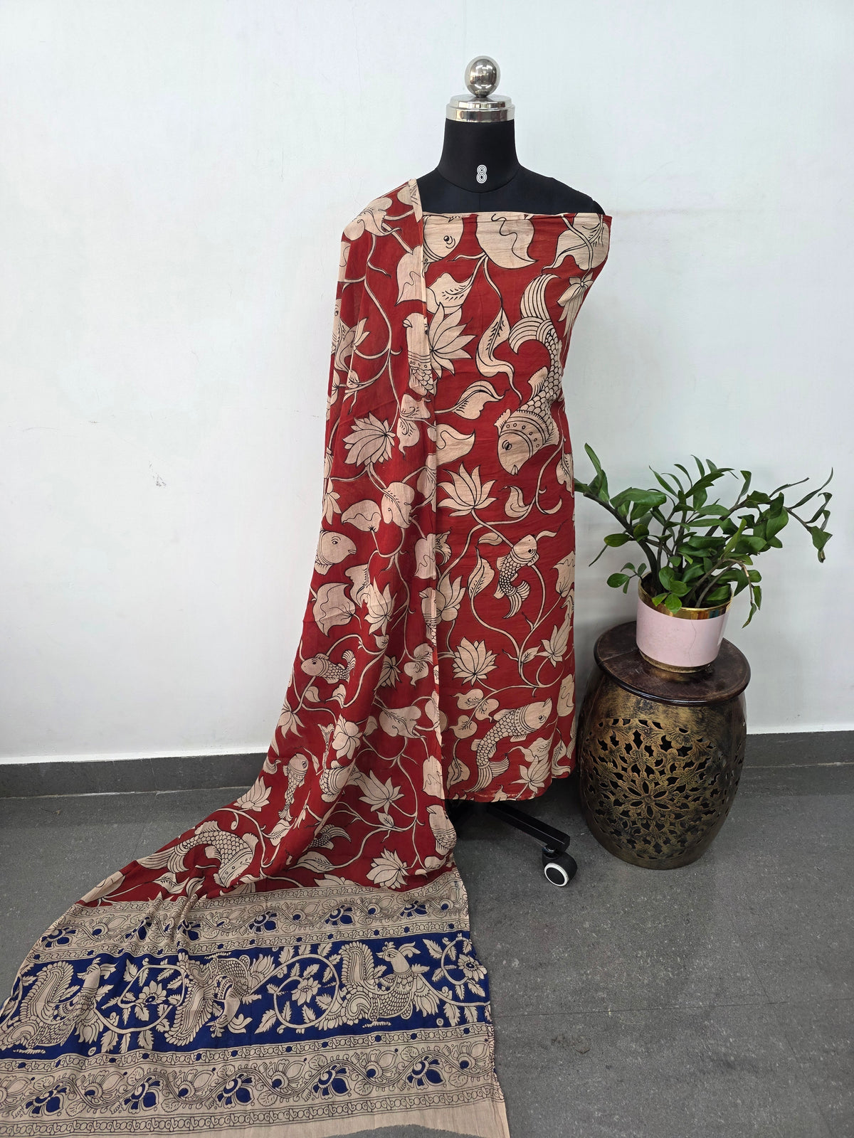 Handcrafted pure kalamkari cotton (2 pcs)(Red)set -AK566
