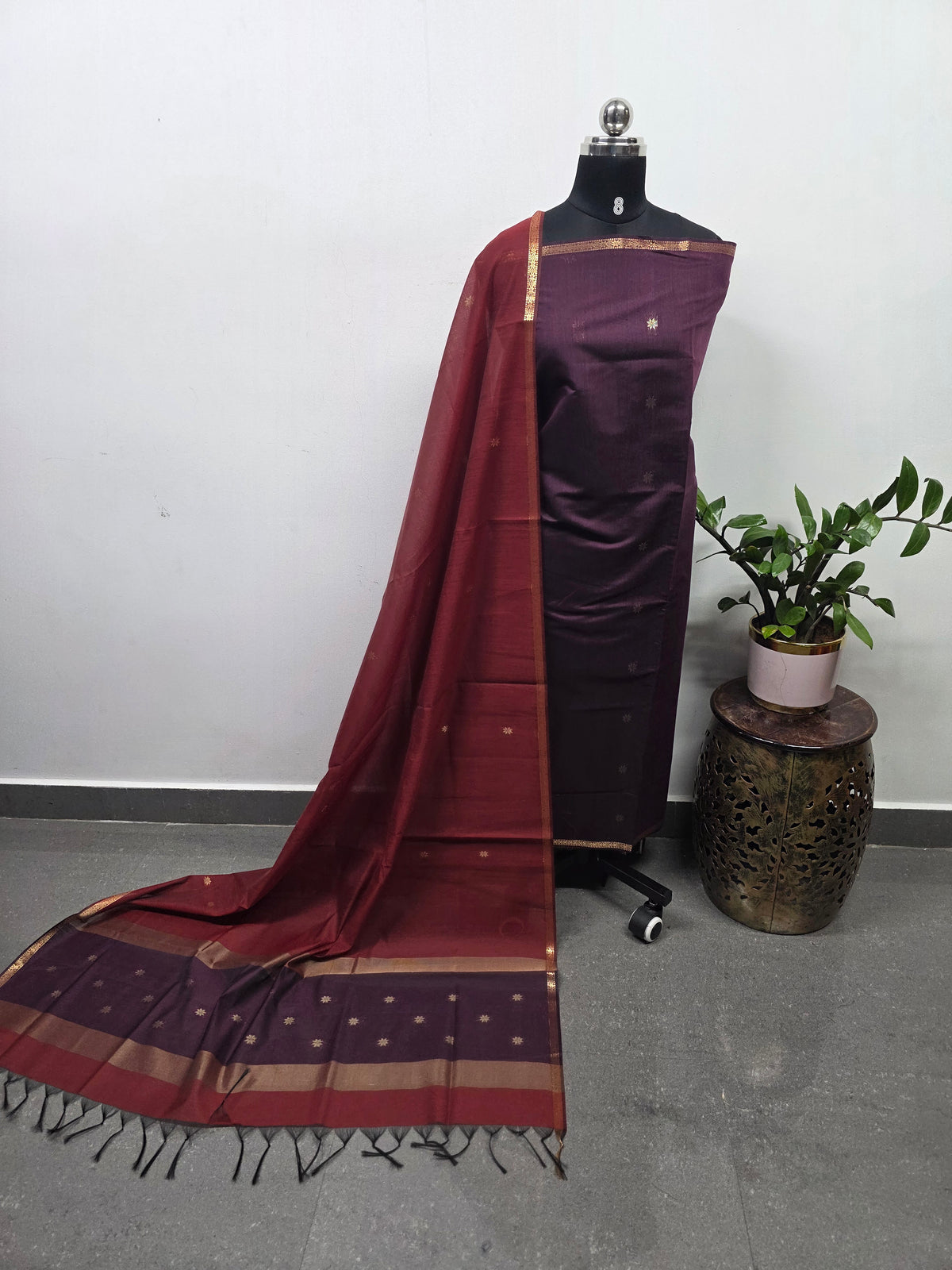Semi Maheshwari silk set (brown)-SM355