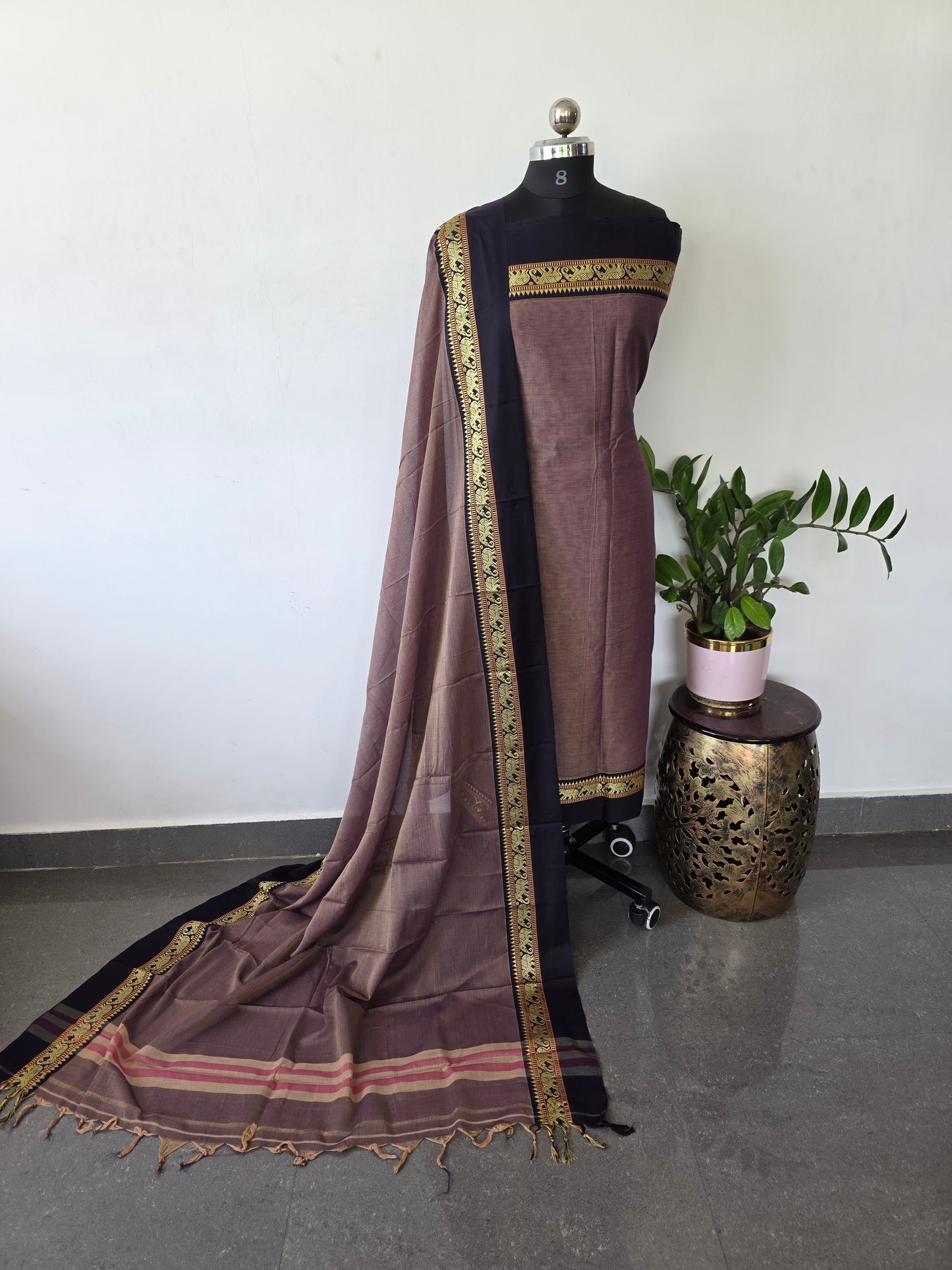 Mercerised narayanapet salwar set with elephant border (4.5 meters)- NA360