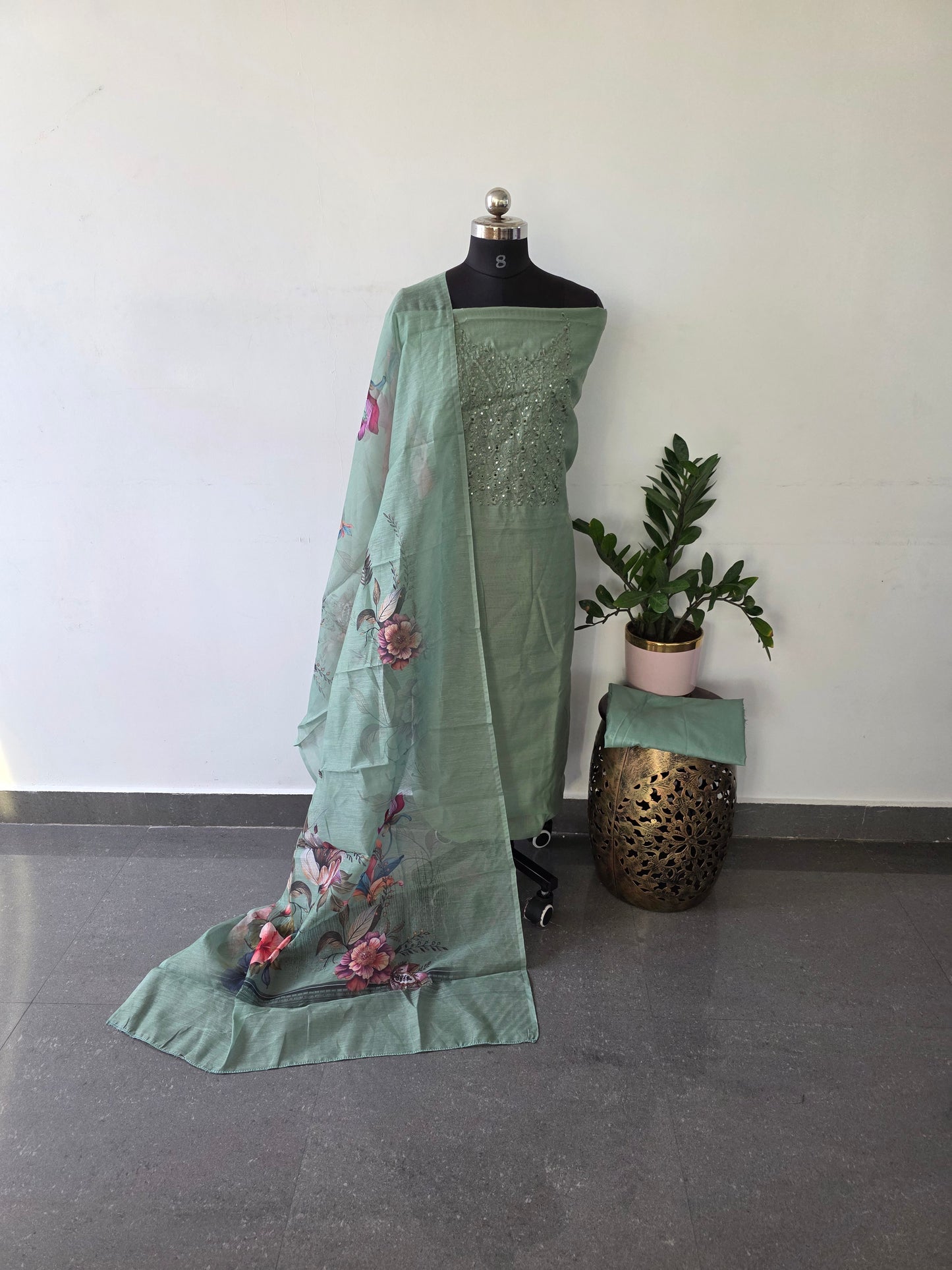 Fancy soft silk set - green