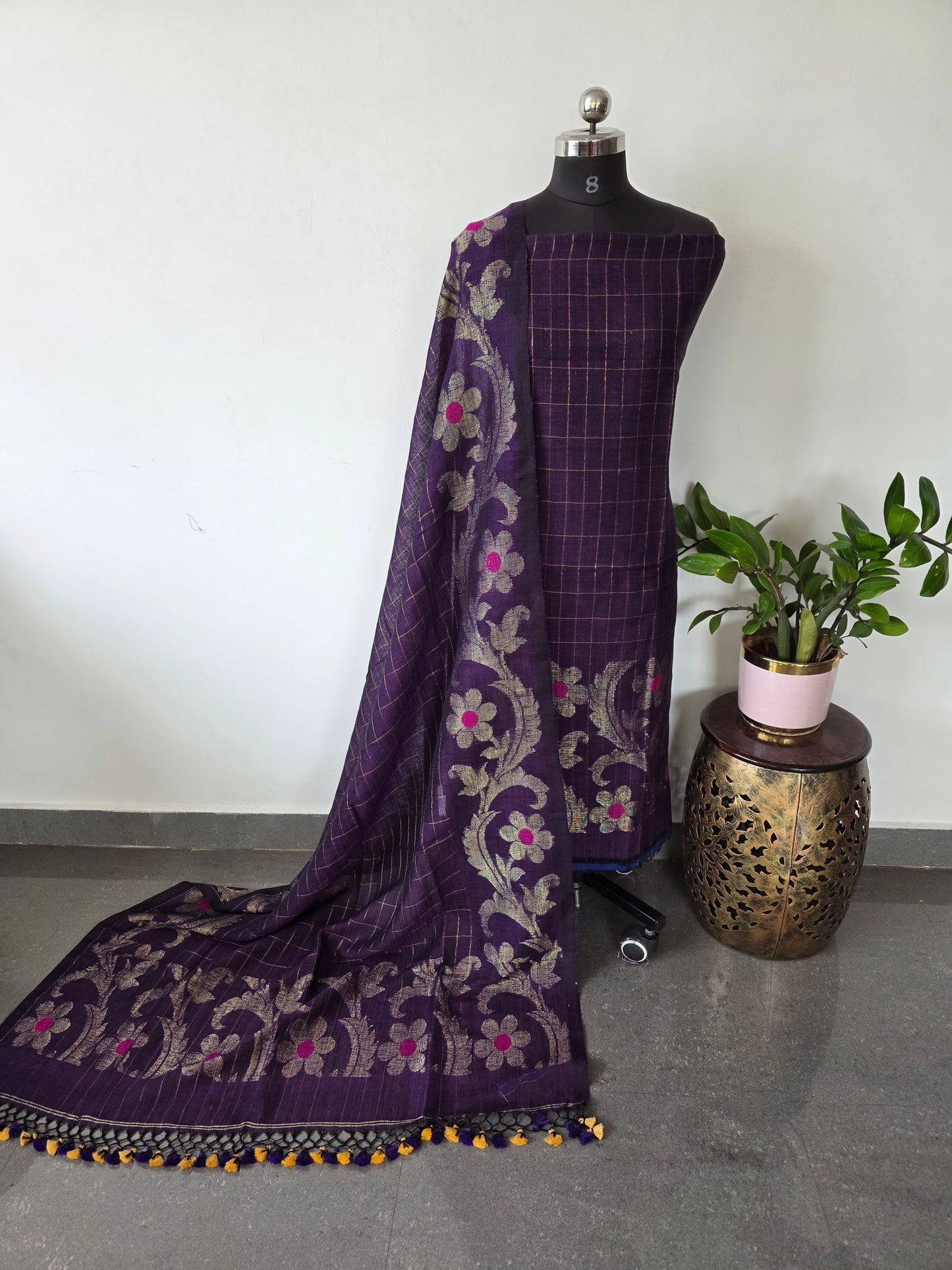 Premium checked handloom linen jamdhani set - JMM401