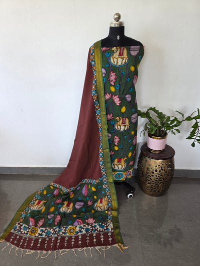 Handcrafted Penkalamkari bangalore silk set - KH211