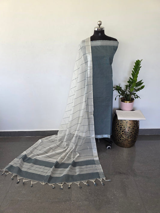 Mangalagiri cotton set with metallic zari border  - MAA61