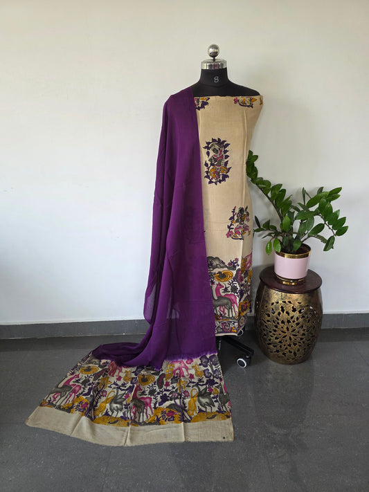 Penkalamkari- inspired Chennuri pure kalamkari silk set - AK141