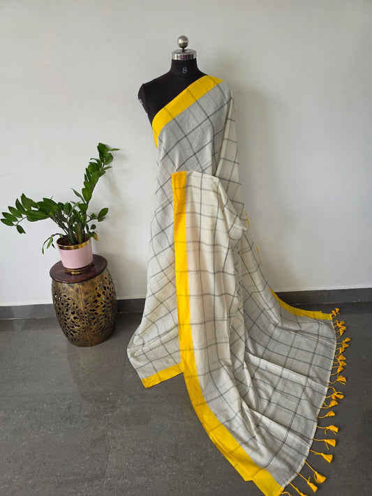 Mul checked west bengal cotton saree ( 120’s count ) - WA9