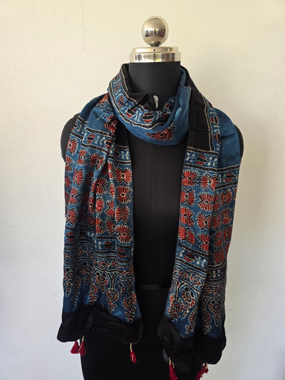 Ajrakh Handblock natural dyed mashru silk stole-MV41