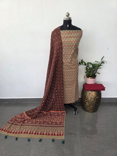 Handcrafted ajrakh cotton set with bandhini duppatta-HZ357