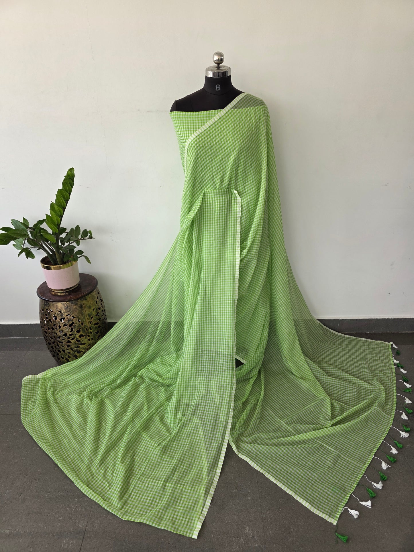 Mul checked West Bengal cotton saree (120's count)- WA35