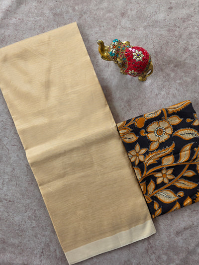 Premium plain semi mangalagiri pattu saree kalamkari silk blouse - MAA171