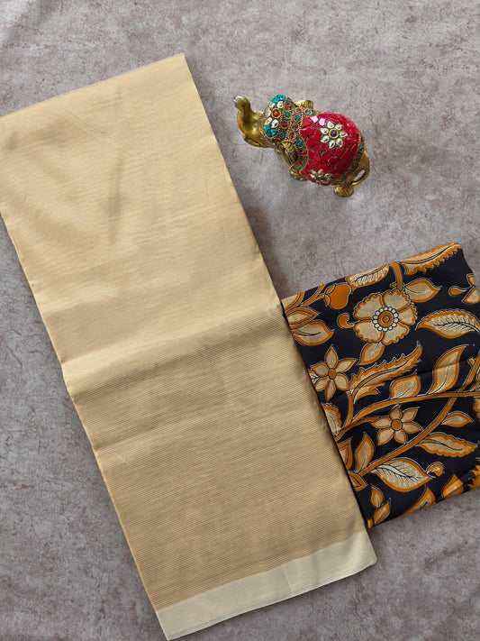 Premium plain semi mangalagiri pattu saree kalamkari silk blouse- MAA171