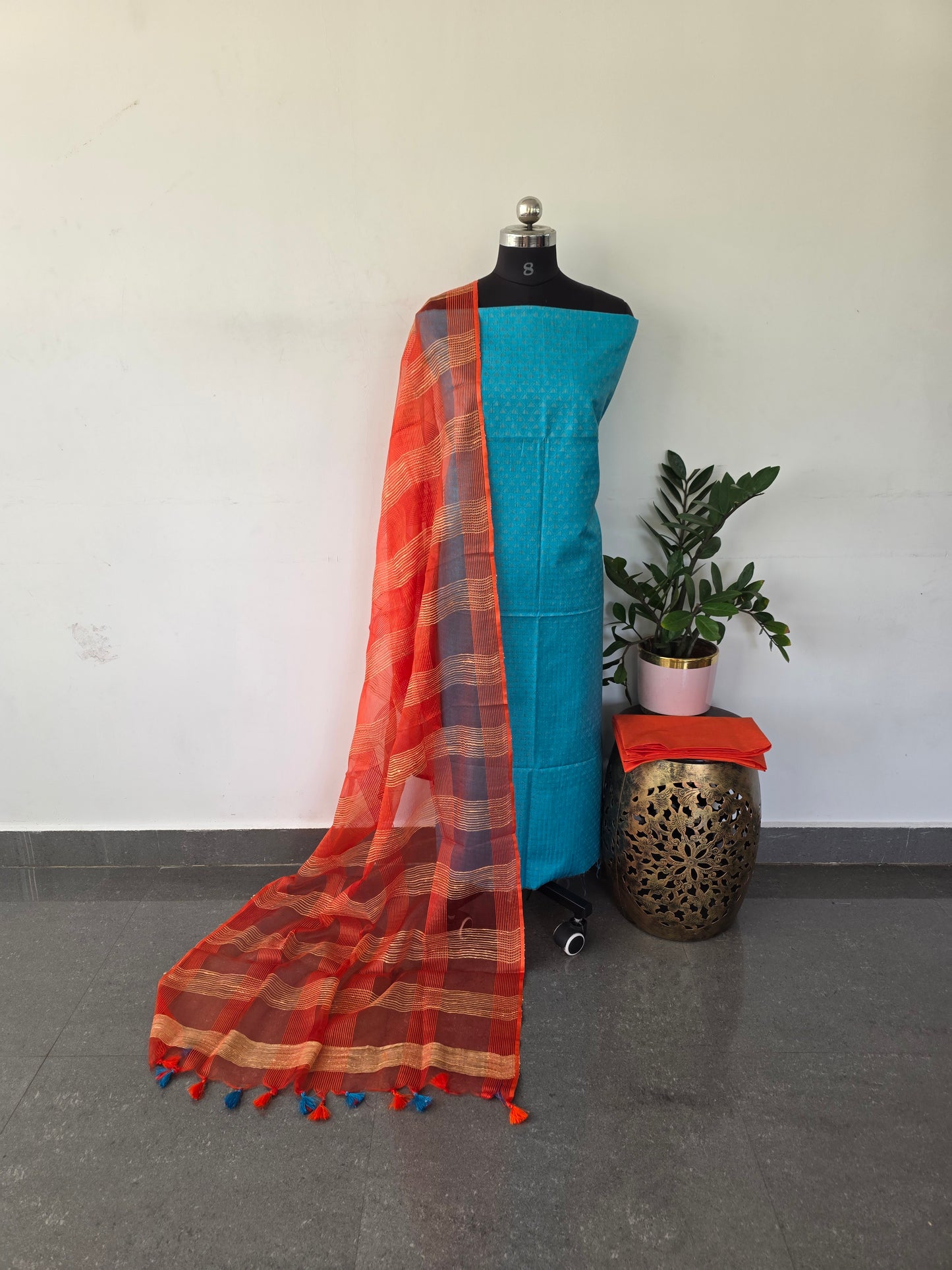 Bhagalpuri katan silk set with organza shawl - BK1