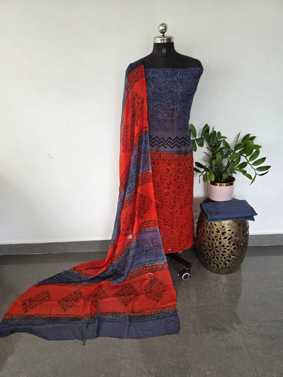 Handblock georgette salwar set with handwork mirror work - GE208