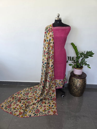 Gap border mangalagiri kalamkari silk set with cutwork chennuri silk shawl - ES60