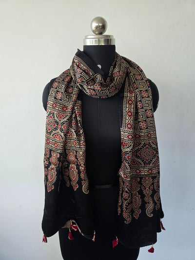 Ajrakh Handblock natural dyed mashru silk stole-MV58