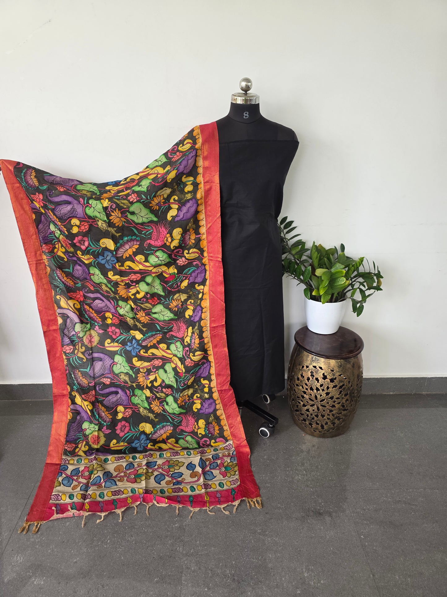 Authentic pure pen kalamkari silk duppatta - PD1