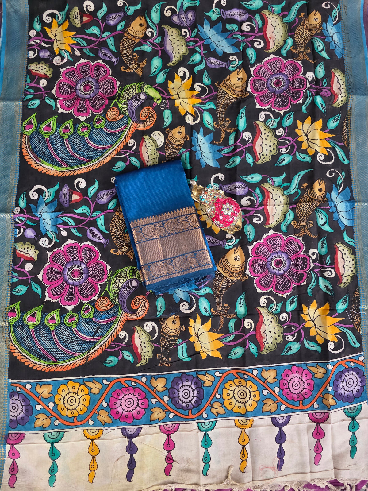 Handloom mangalagiri pattu with penkalamkari duppatta -MP11
