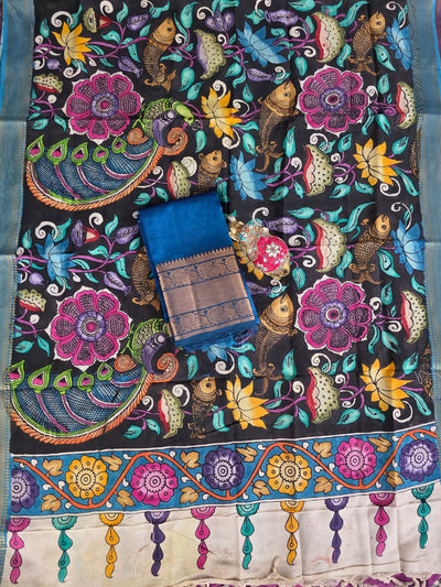 Handloom mangalagiri pattu with penkalamkari duppatta -MP11