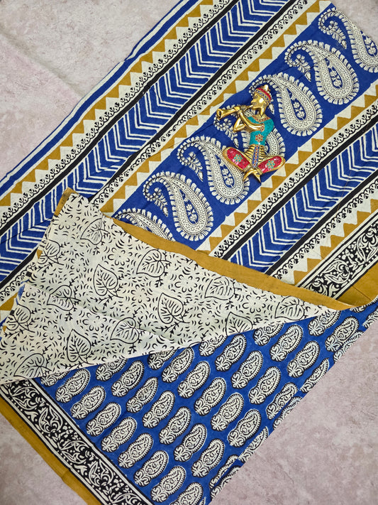 Handblock Jaipuri pure cotton saree - JA518