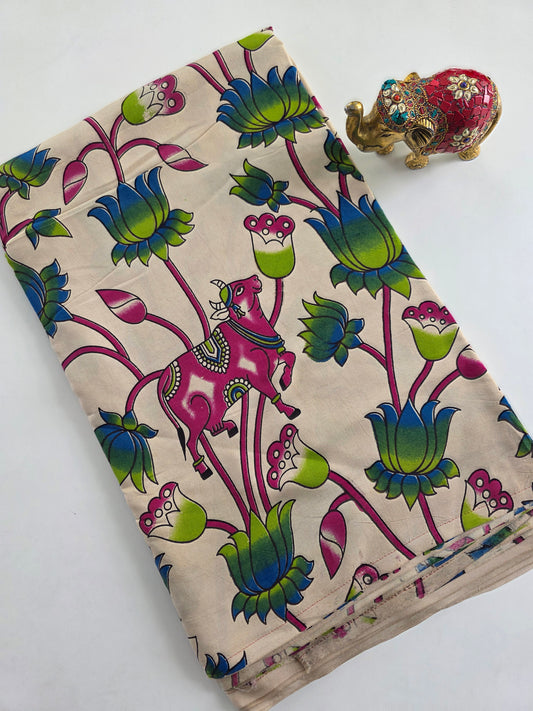 Pure chennuri silk kalamkari running material  ( 0.5 mtrs  ) - CS10