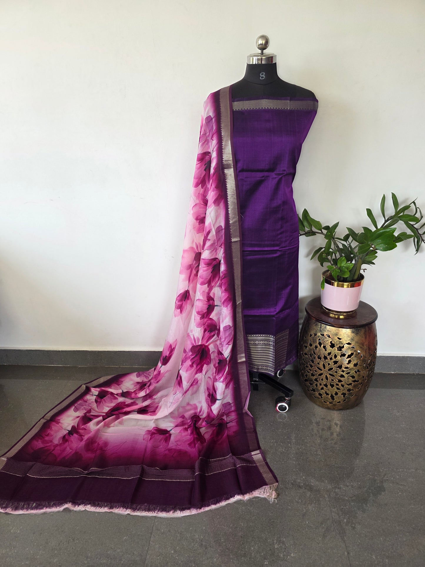 Handloom mangalagiri silk top with pure mangalagiri digital silk shawl - ML58