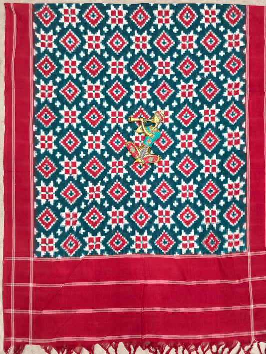 Handloom Telia rumal Double ikkat dupatta-NV555