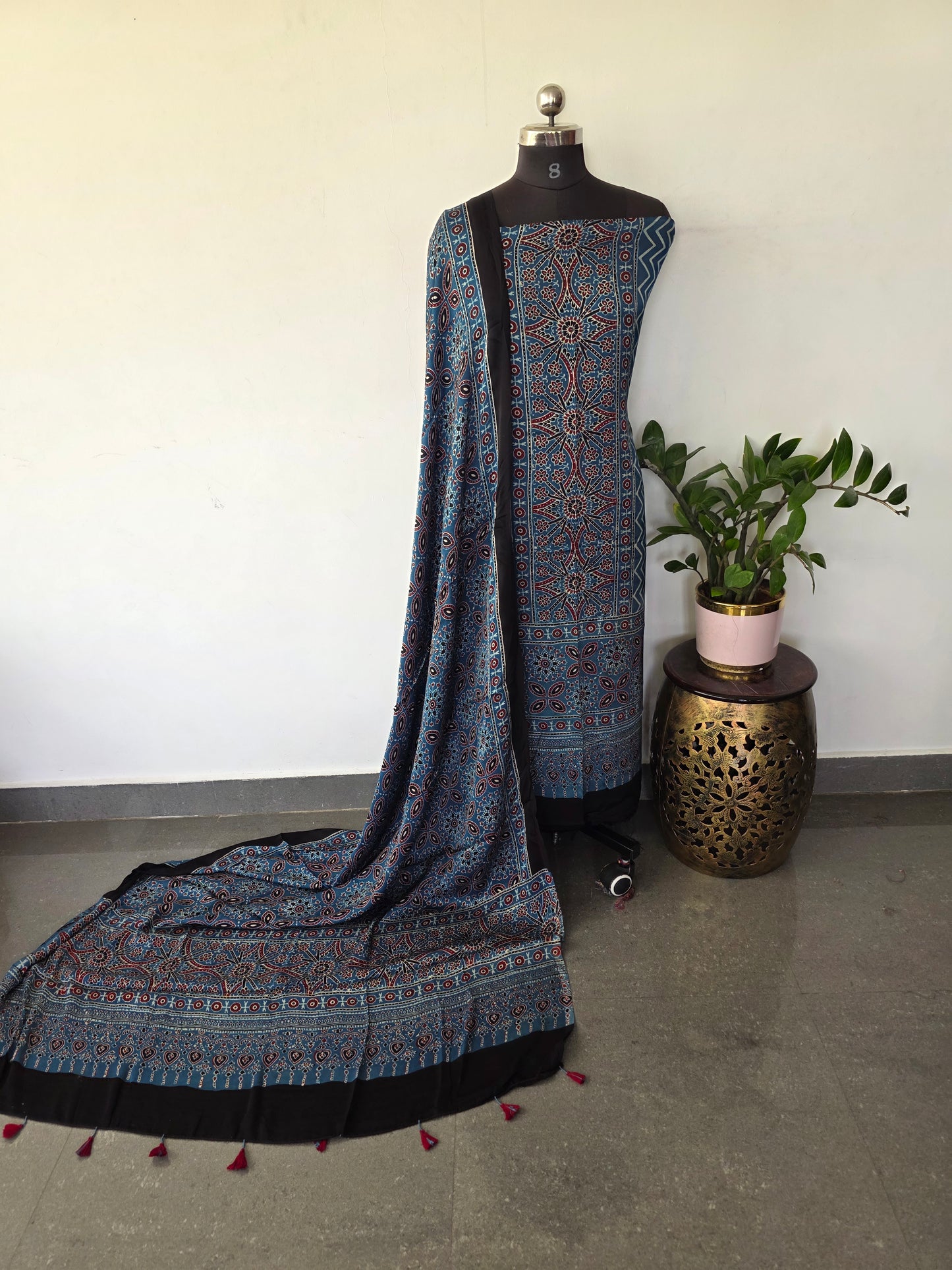 Handcrafted ajrakh modal silk set - HZ185