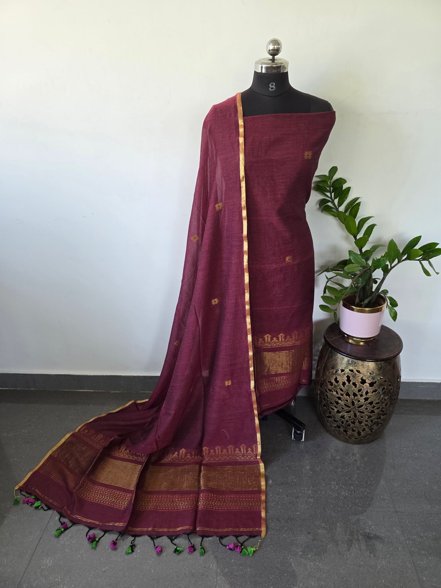 Handloom  mul khadi cotton jamdhani set - MUL153