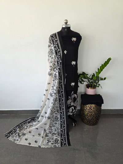 Premium embroidery Satin cotton set (black) - VC59
