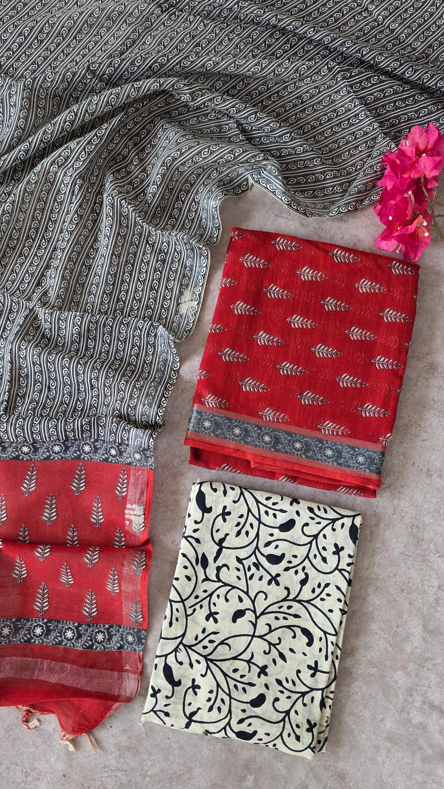 Handblock Jaipuri linen cotton set - JA747