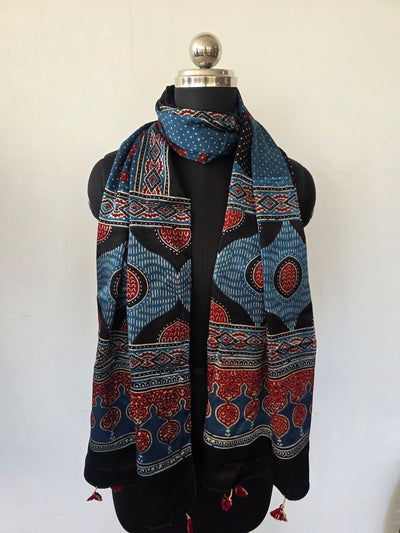 Ajrakh Handblock natural dyed mashru silk stole- MV103