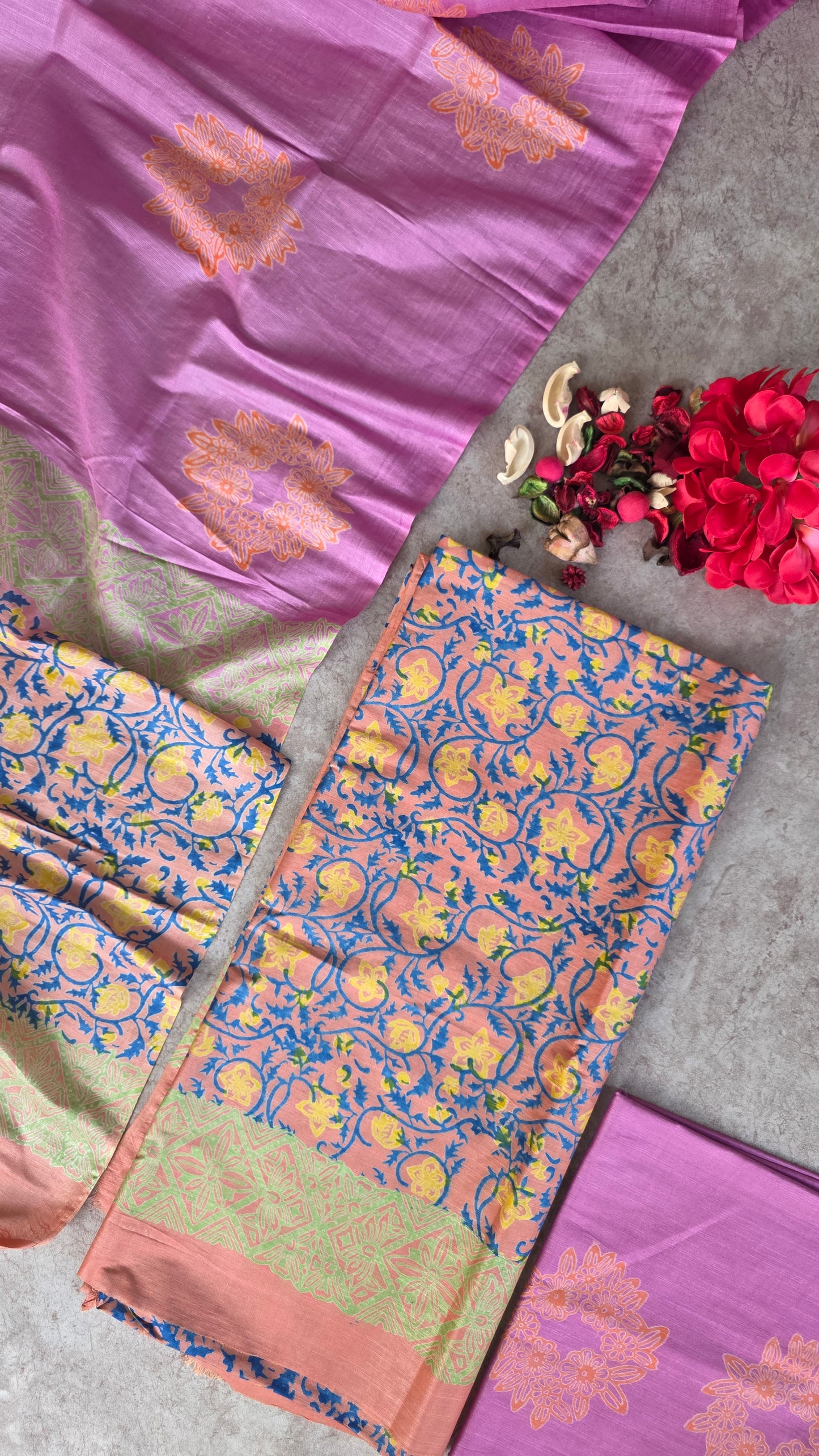 Bhagalpuri katan handblock silk set - DB21
