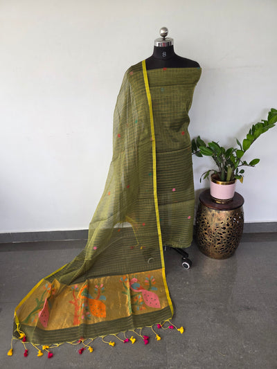 Handloom checked muslin paithani jamdhani set - BB356