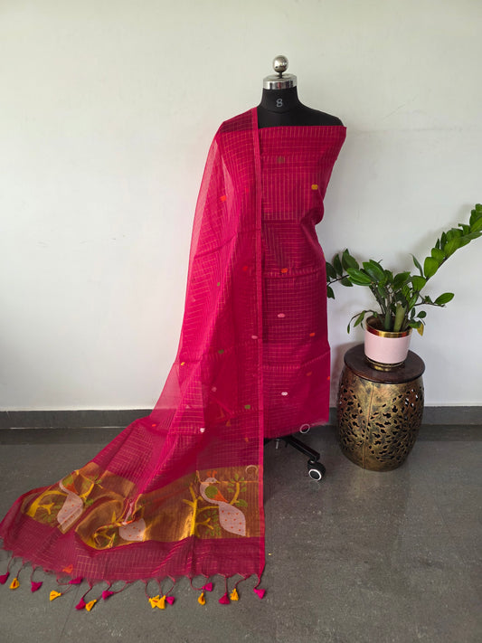 Handloom checked muslin paithani jamdhani set - BB359