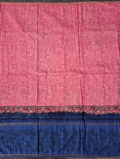 Handblock soft silk set with georgette shawl - GE260