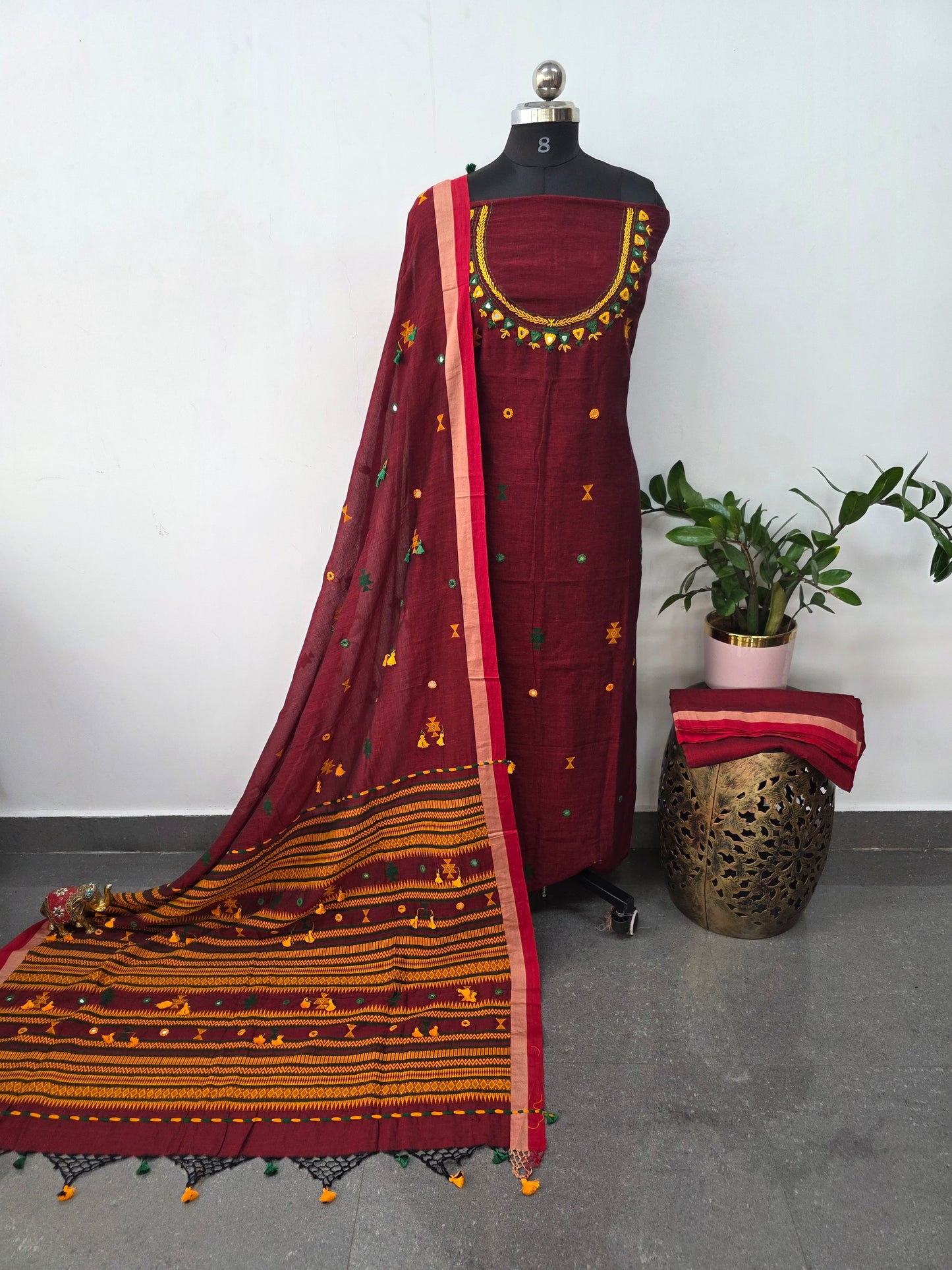 Handcrafted embroidery work bhujodi cotton salwar set (3 pc set) - BB382