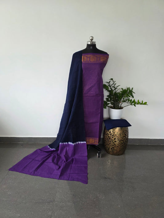 Madurai sungudi zari kattam salwar set - violet with dark blue