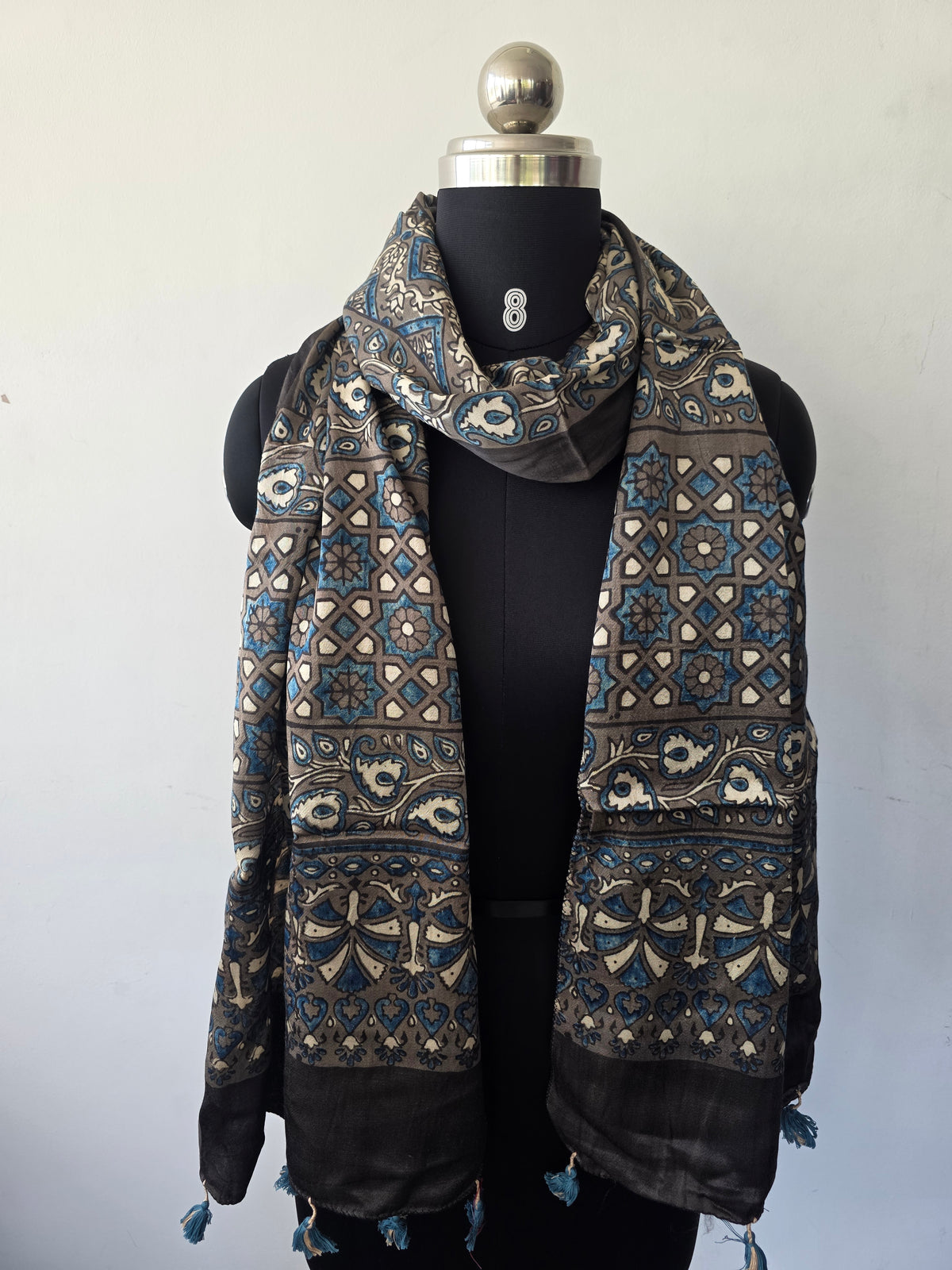 Ajrakh Handblock natural dyed mashru silk stole-MV76