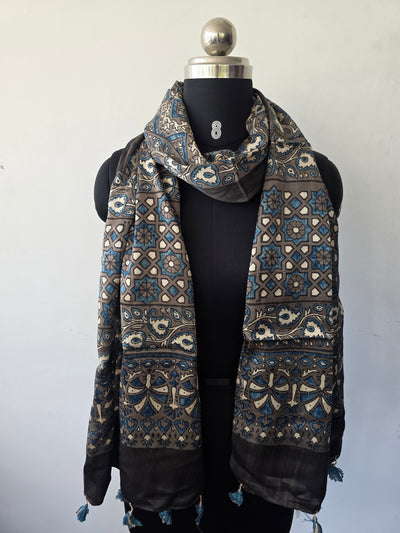 Ajrakh Handblock natural dyed mashru silk stole-MV76