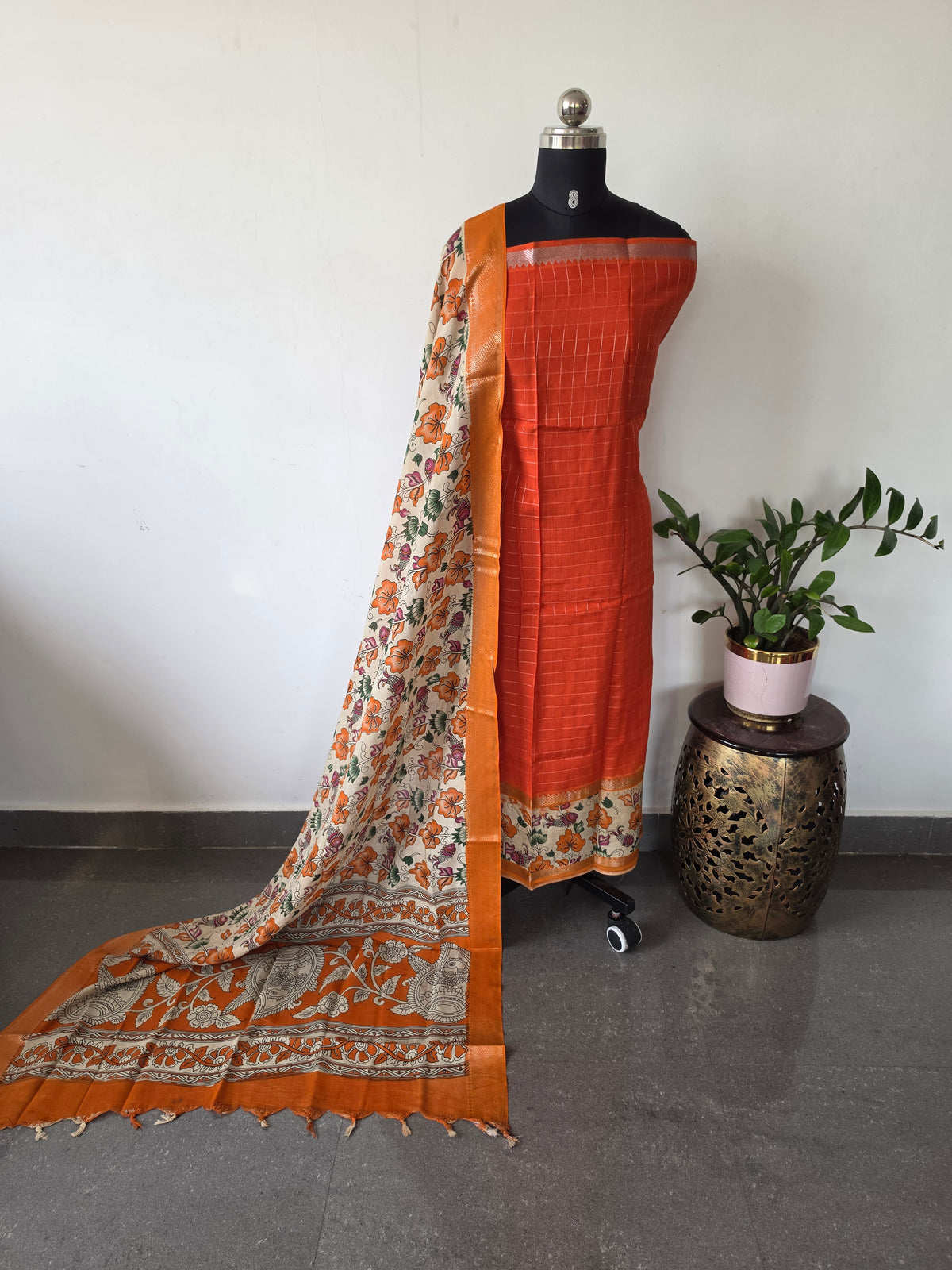 Gap border Checked chennuri kalamkari silk set-AK622