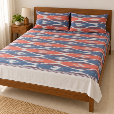 Warp ikkat bed sheets (90*108 2/40s bedsheet with pillow) -WW677
