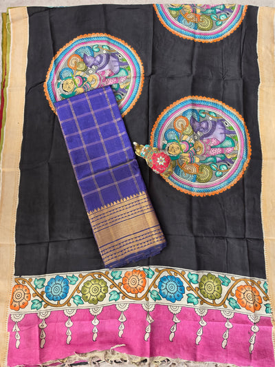 Handloom checked mangalagiri pattu silk top with penkalamkari duppatta -AK582