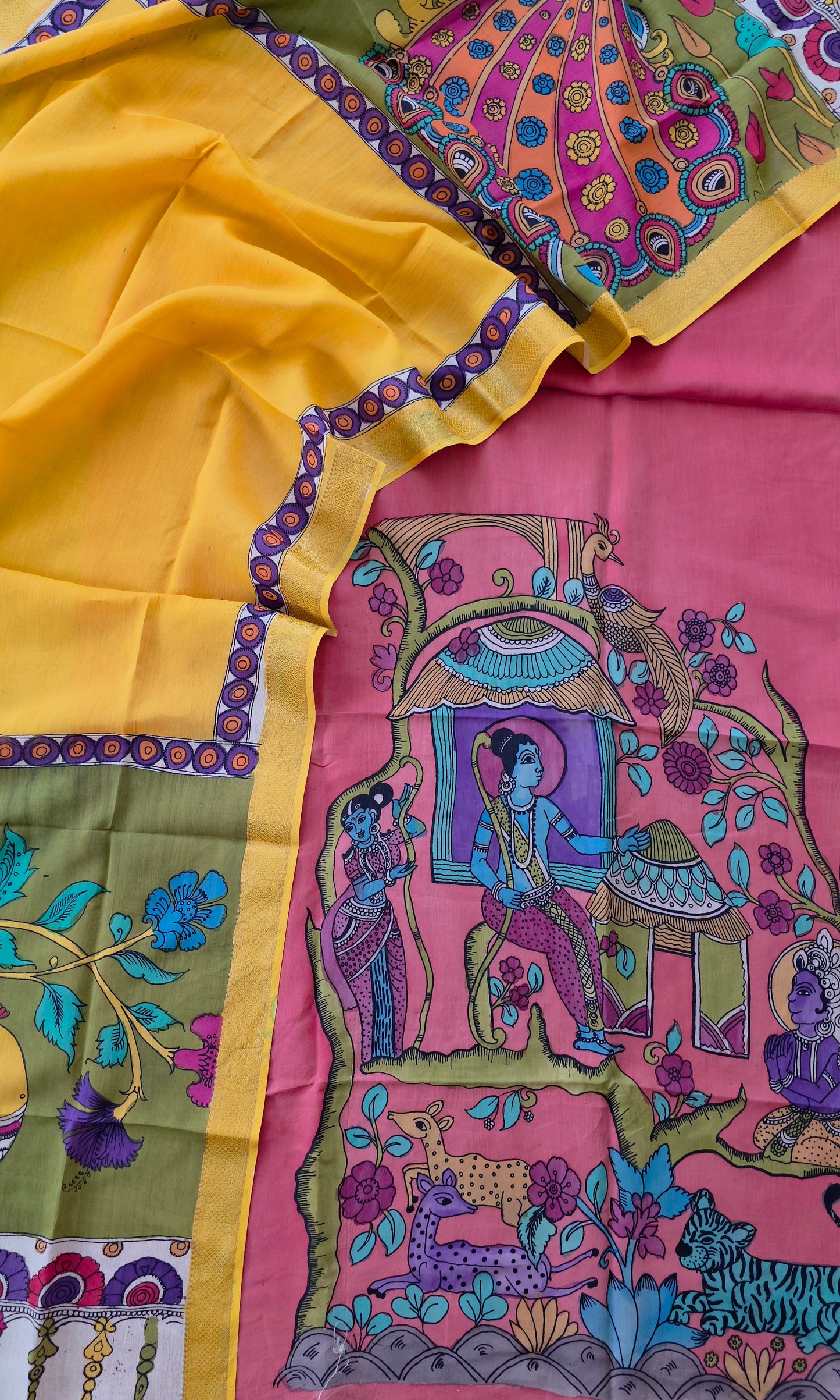 Handcrafted Kalahasthi Penkalamkari bangalore silk set - KH23