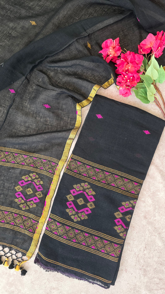Premium handloom linen jamdhani set( block)- JMM112
