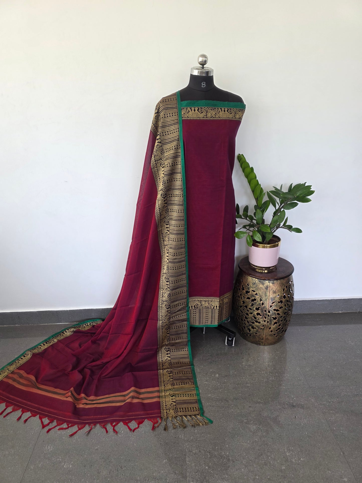 Mercerised narayanapet salwar set  with big elephant border ( 4.5 mtrs)- NA2